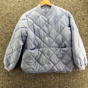 ZARA Outerwear Quilted Jacket Light Blue Kids Girls Sz 10 Yr Old Snap Pockets